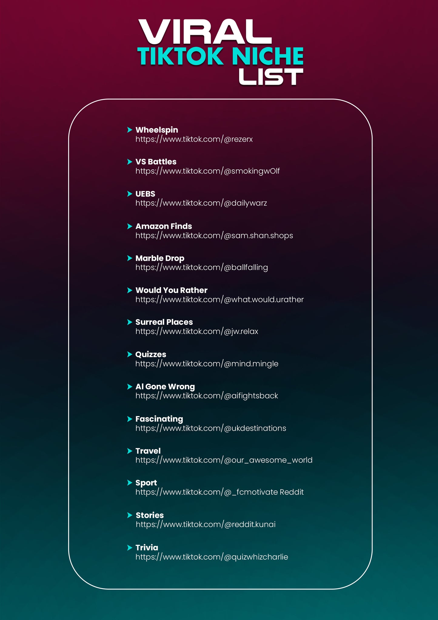Viral TikTok Niche List